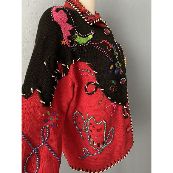 Michael Simon Vintage 90s Western Music Beaded Jewel Sweater Jacket Rockabilly 2 - Picture 3 of 11